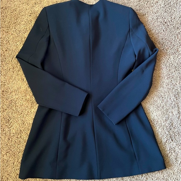 Zara long navy blue blazer with front ruffle, Size Medium - Picture 2 of 4